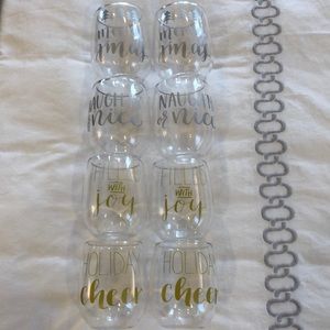 Set of 8 clear acrylic Christmas / Holiday stemless wine cups / glasses